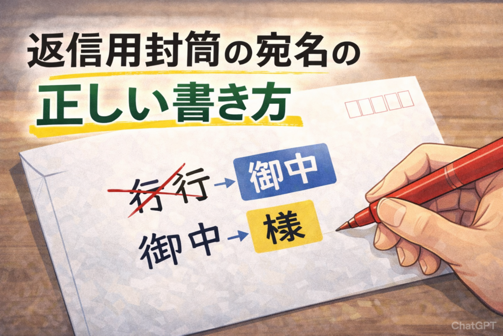【完全解説】返信用封筒の宛名の正しい書き方|「行」を消す?御中・様の使い分けまで解説 - オトクーポンナビ